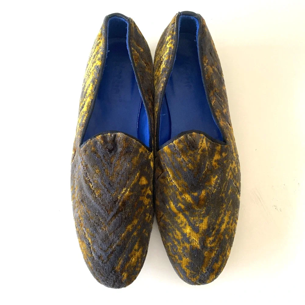 Fertini 80200 Low Vamp Loafer Gold Velvet Slip on Smoking Shoe Yellow Gray 43